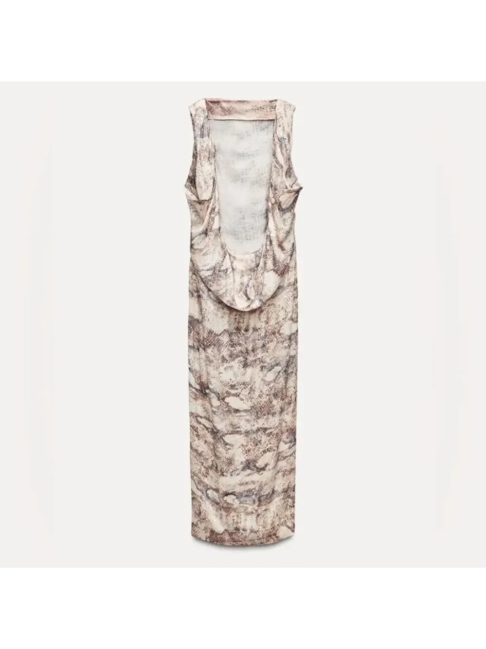 Zara Sleeveless Snake Print Satin Draped Low Back Midi Summer Dress - Picture 8 of 15